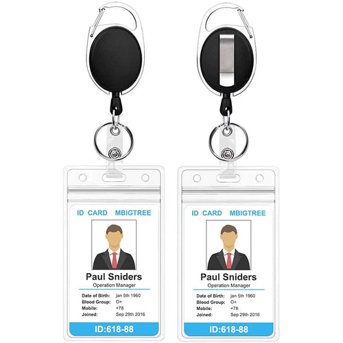 2-Pack: Heavy Duty Retractable Badge Holders with Carabiner Reel Clip and Vertical Style Clear ID Card Holders by DailySale