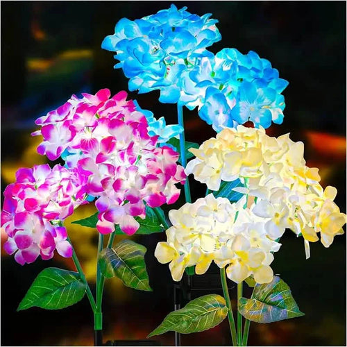 2-Pack: Hydrangea Solar LED Flower Lights with 3 Heads Outdoor Waterproof Garden Lights by DailySale