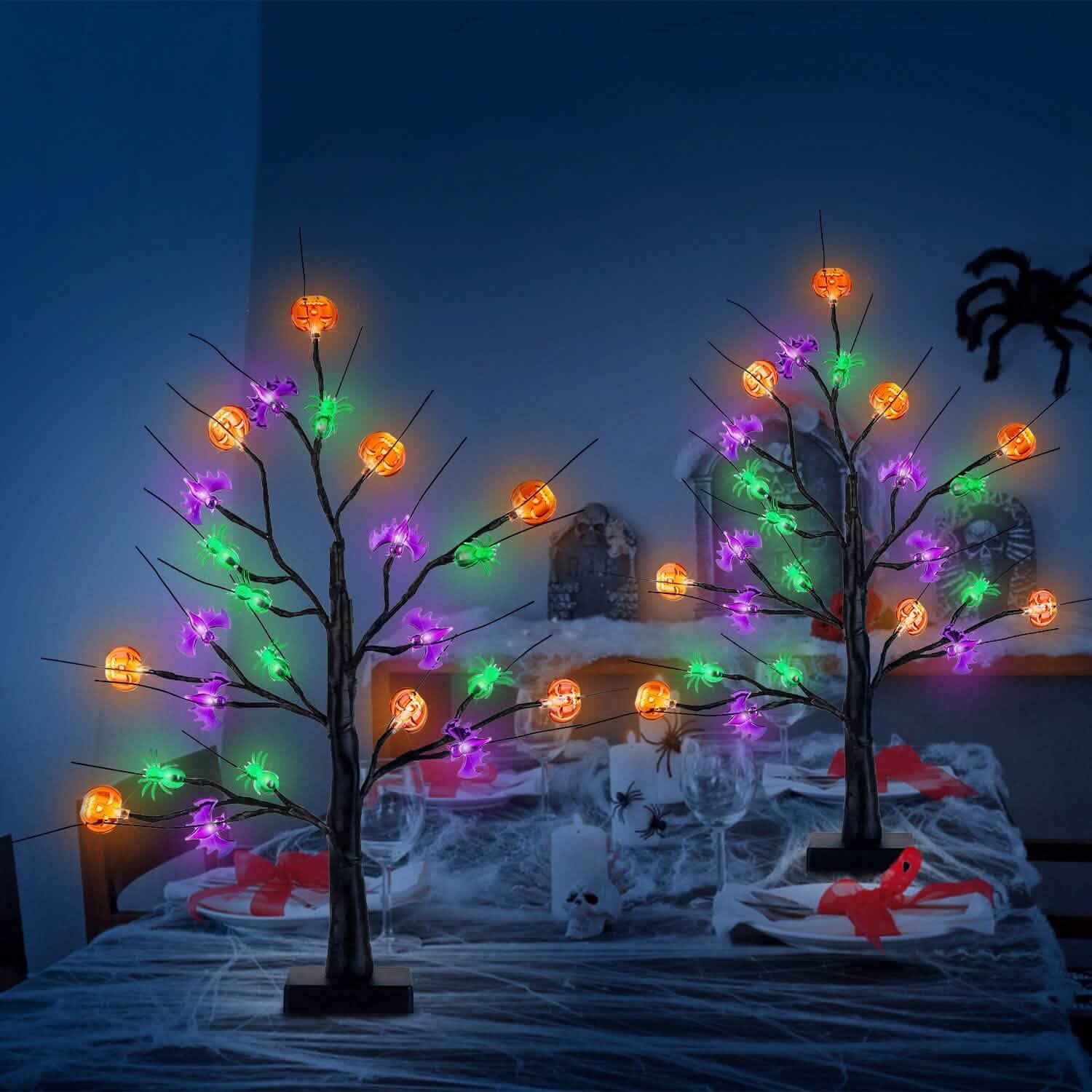 2-Pack: Lighted Halloween Trees with Timer and Adjustable Twigs by DailySale