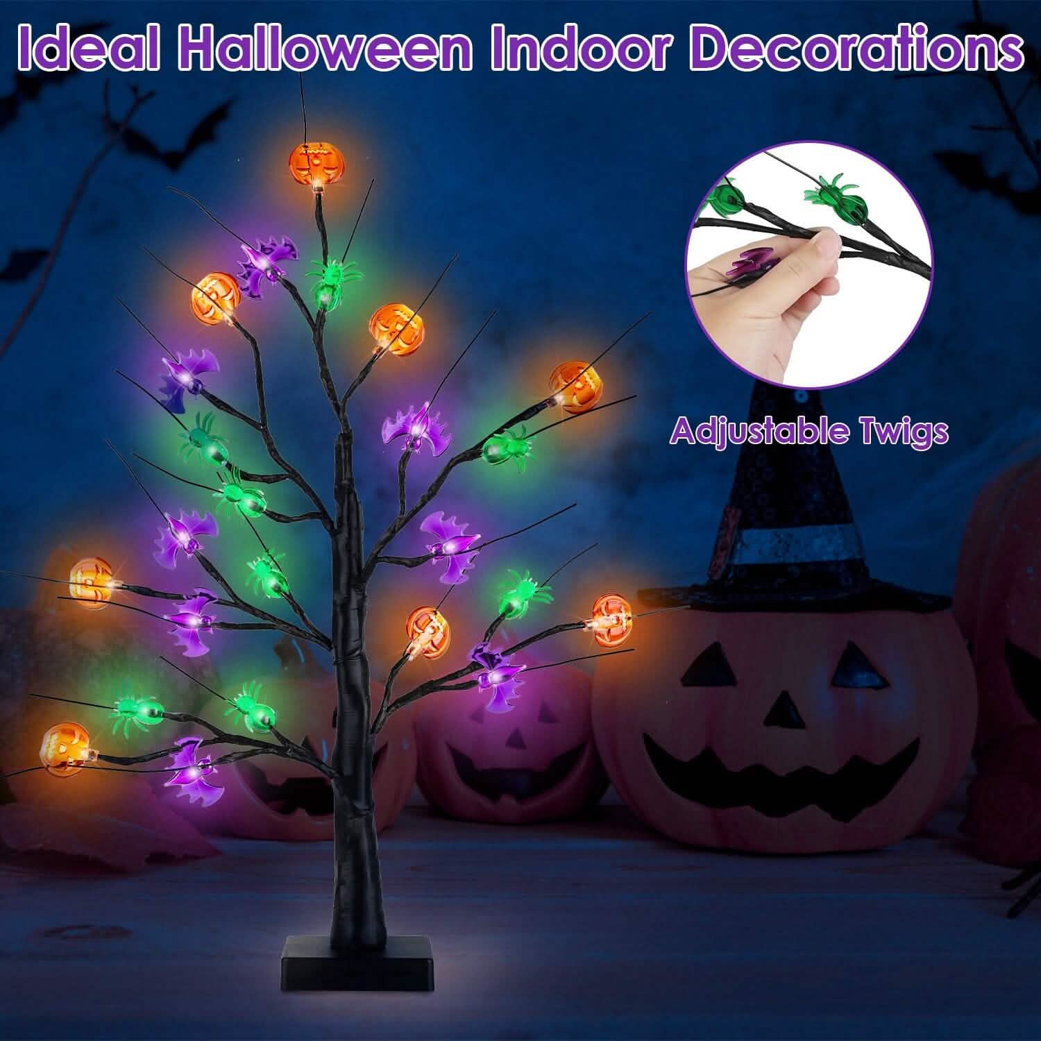 2-Pack: Lighted Halloween Trees with Timer and Adjustable Twigs by DailySale
