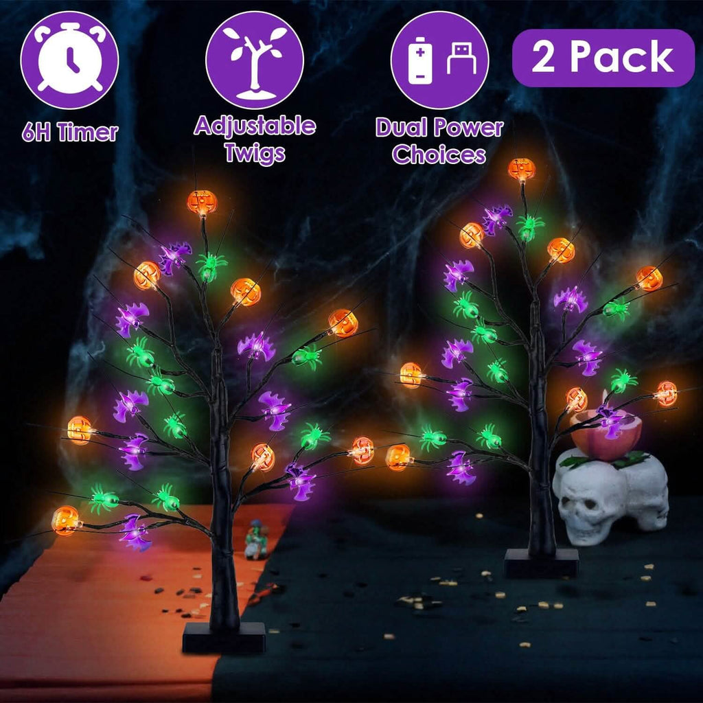 2-Pack: Lighted Halloween Trees with Timer and Adjustable Twigs by DailySale