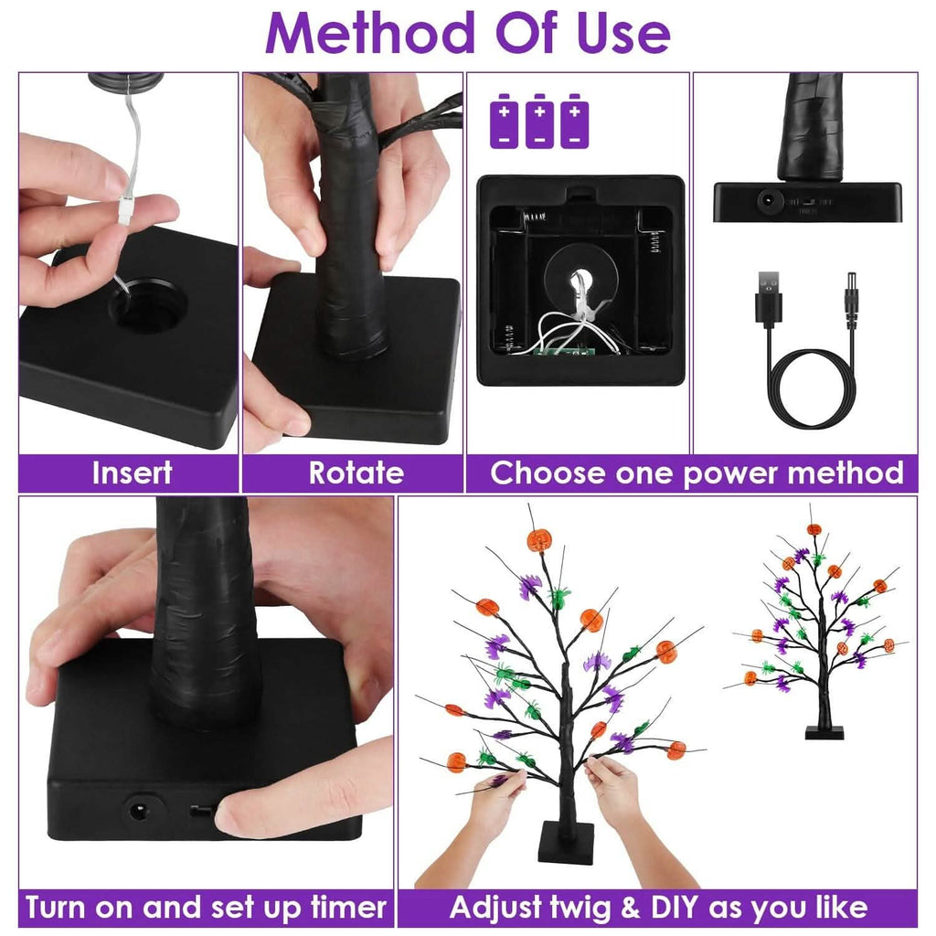 2-Pack: Lighted Halloween Trees with Timer and Adjustable Twigs by DailySale