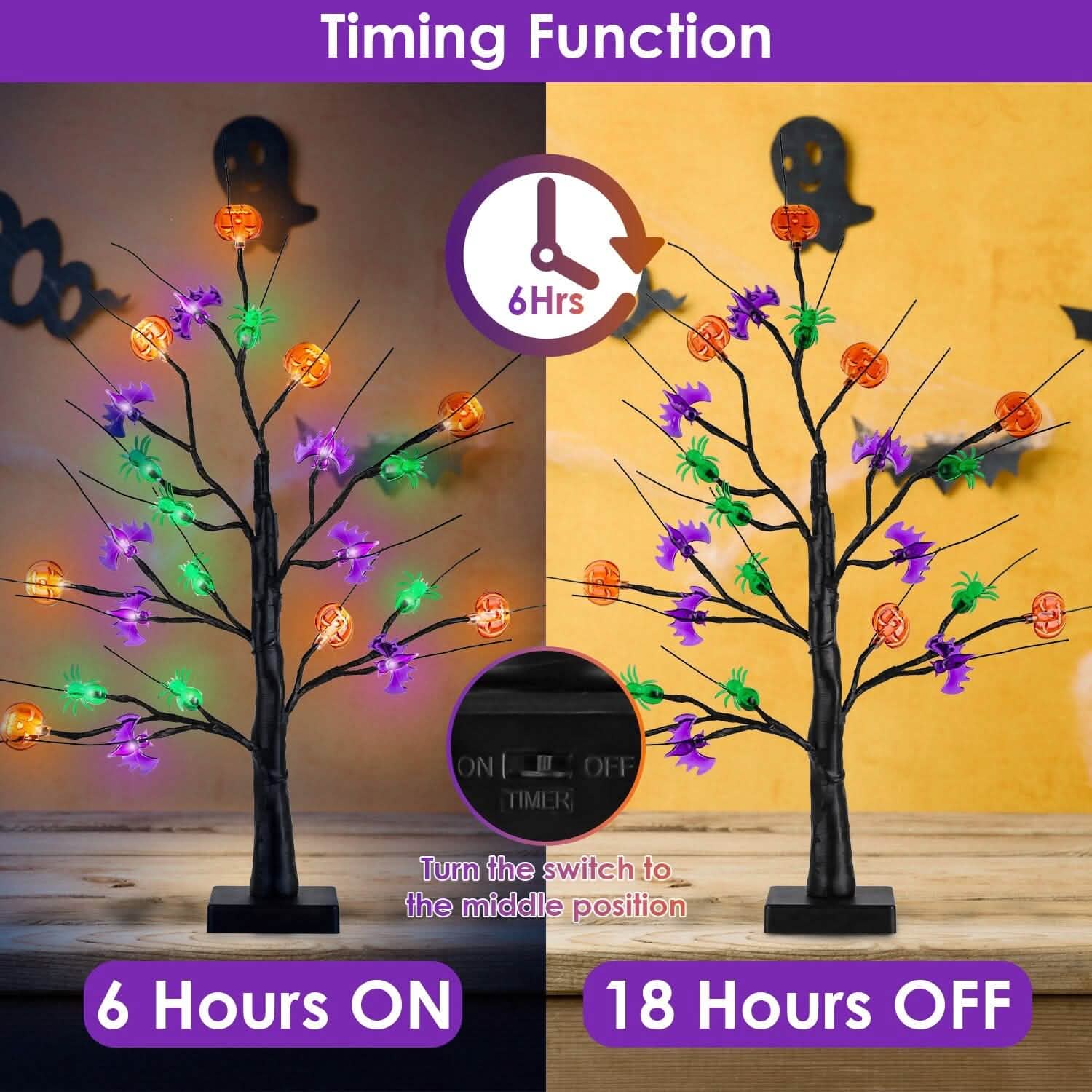 2-Pack: Lighted Halloween Trees with Timer and Adjustable Twigs by DailySale