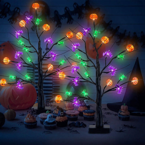 2-Pack: Lighted Halloween Trees with Timer and Adjustable Twigs by DailySale