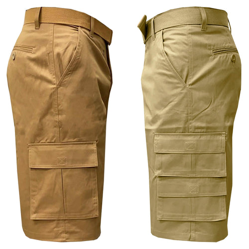 2-Pack: Men's 13” Fitted Belted 7-Pocket Cargo Shorts by DailySale