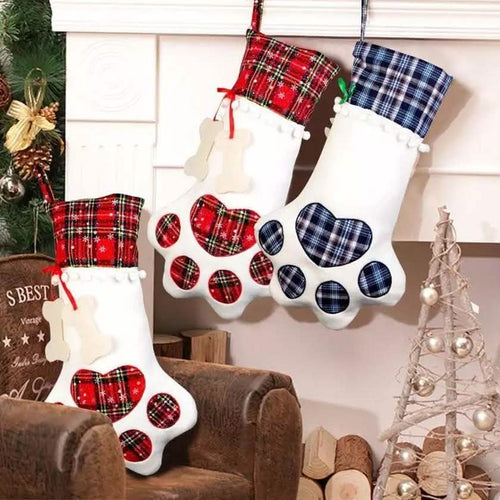 2-Pack: Plaid Christmas Pet Dog Cat Paw Hanging Stocking Socks by DailySale