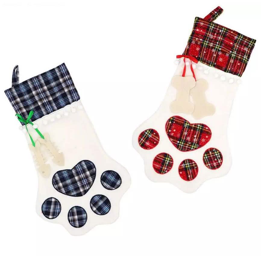 2-Pack: Plaid Christmas Pet Dog Cat Paw Hanging Stocking Socks by DailySale