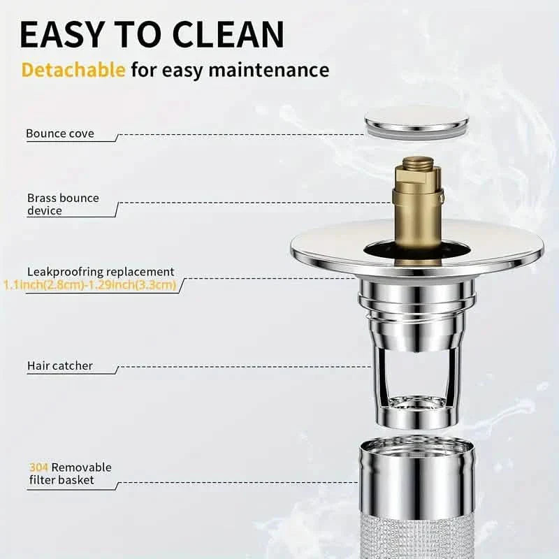 2-Pack: Pop-Up Bathroom Sink Stopper with Stainless Steel Drain Filter and Hair Catcher by DailySale