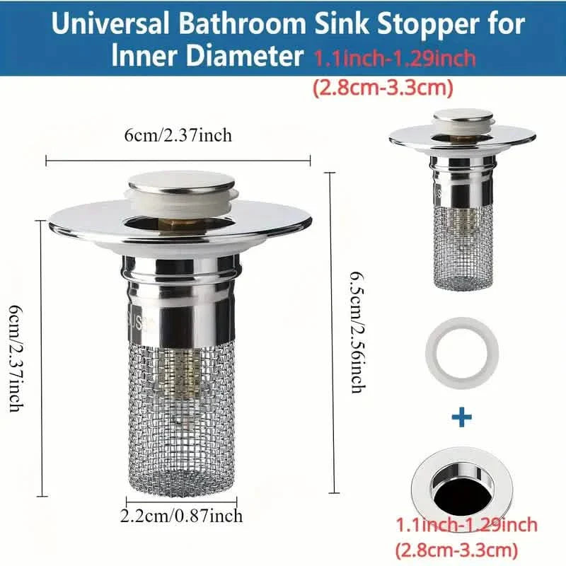 2-Pack: Pop-Up Bathroom Sink Stopper with Stainless Steel Drain Filter and Hair Catcher by DailySale