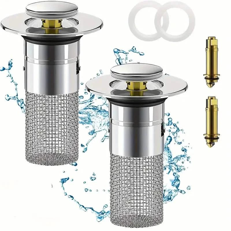 2-Pack: Pop-Up Bathroom Sink Stopper with Stainless Steel Drain Filter and Hair Catcher by DailySale