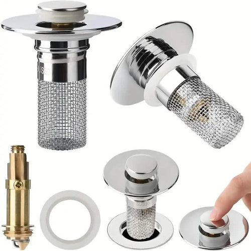 2-Pack: Pop-Up Bathroom Sink Stopper with Stainless Steel Drain Filter and Hair Catcher by DailySale