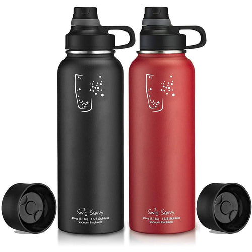 2-Pack: Stainless Steel Wide Mouth Insulated Water Bottle with Interchangeable Caps by DailySale