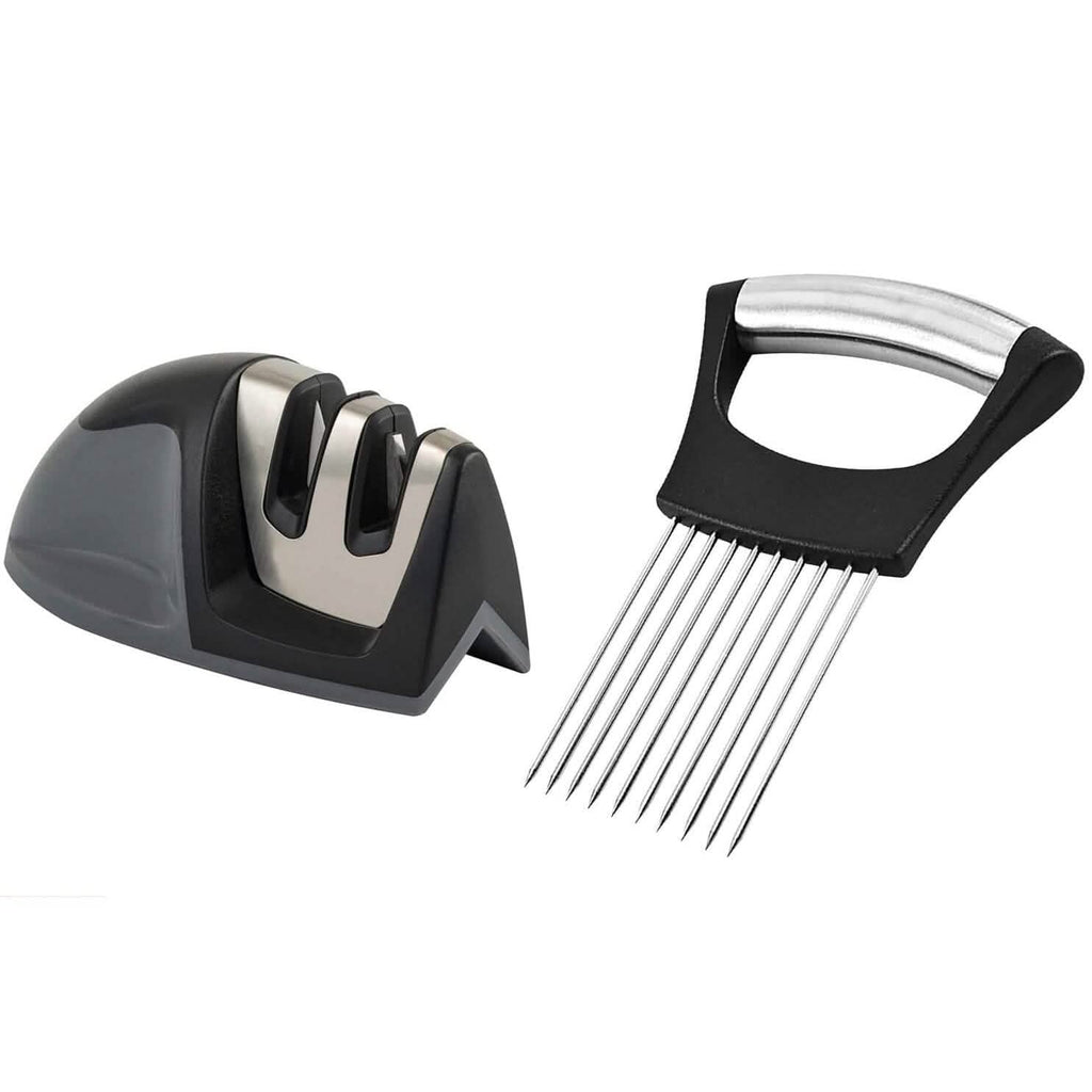 2-Pack: Ultra Sharp Knife Sharpener and Stainless Steel Vegetable and Meat Slicer Holder by DailySale