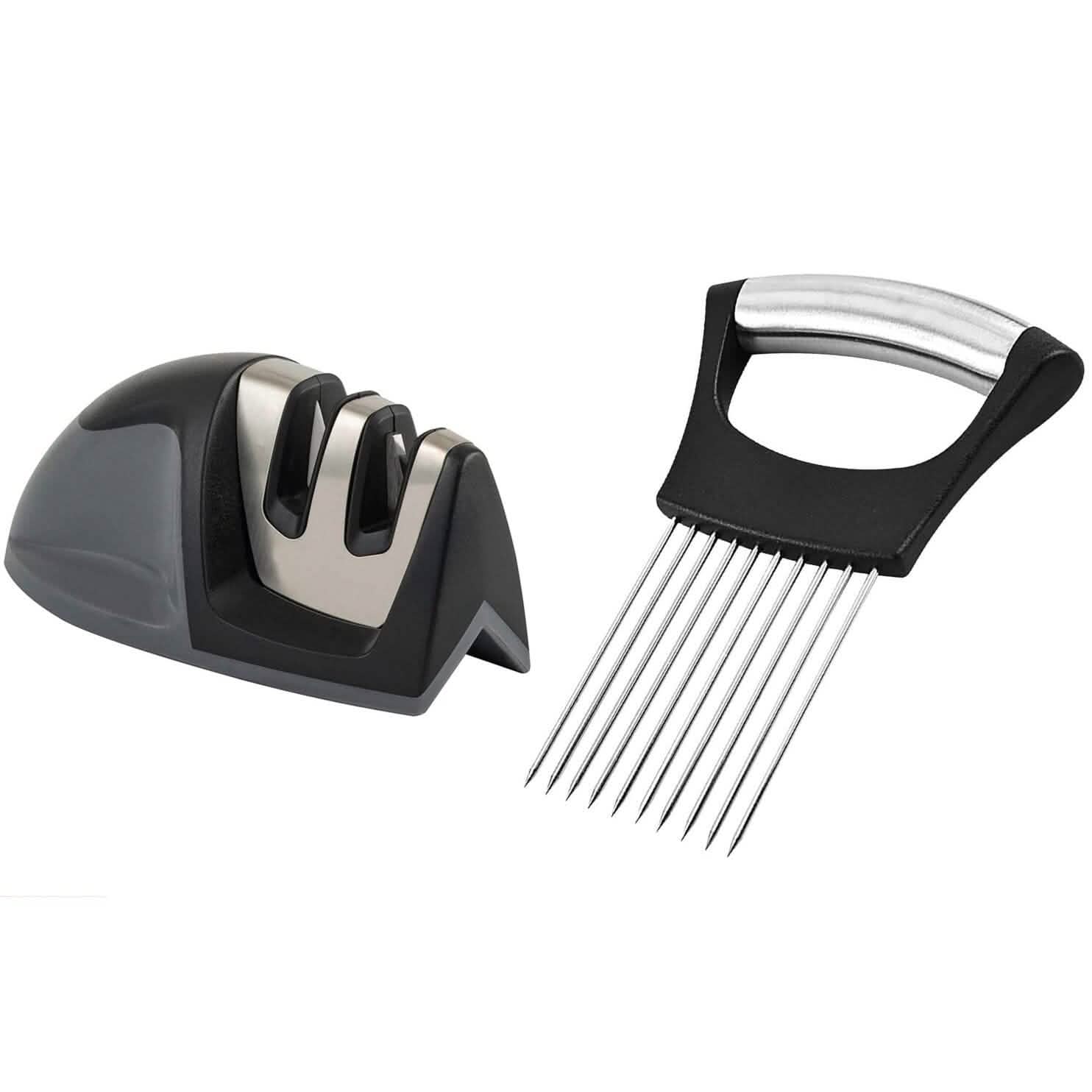 2-Pack: Ultra Sharp Knife Sharpener and Stainless Steel Vegetable and Meat Slicer Holder by DailySale