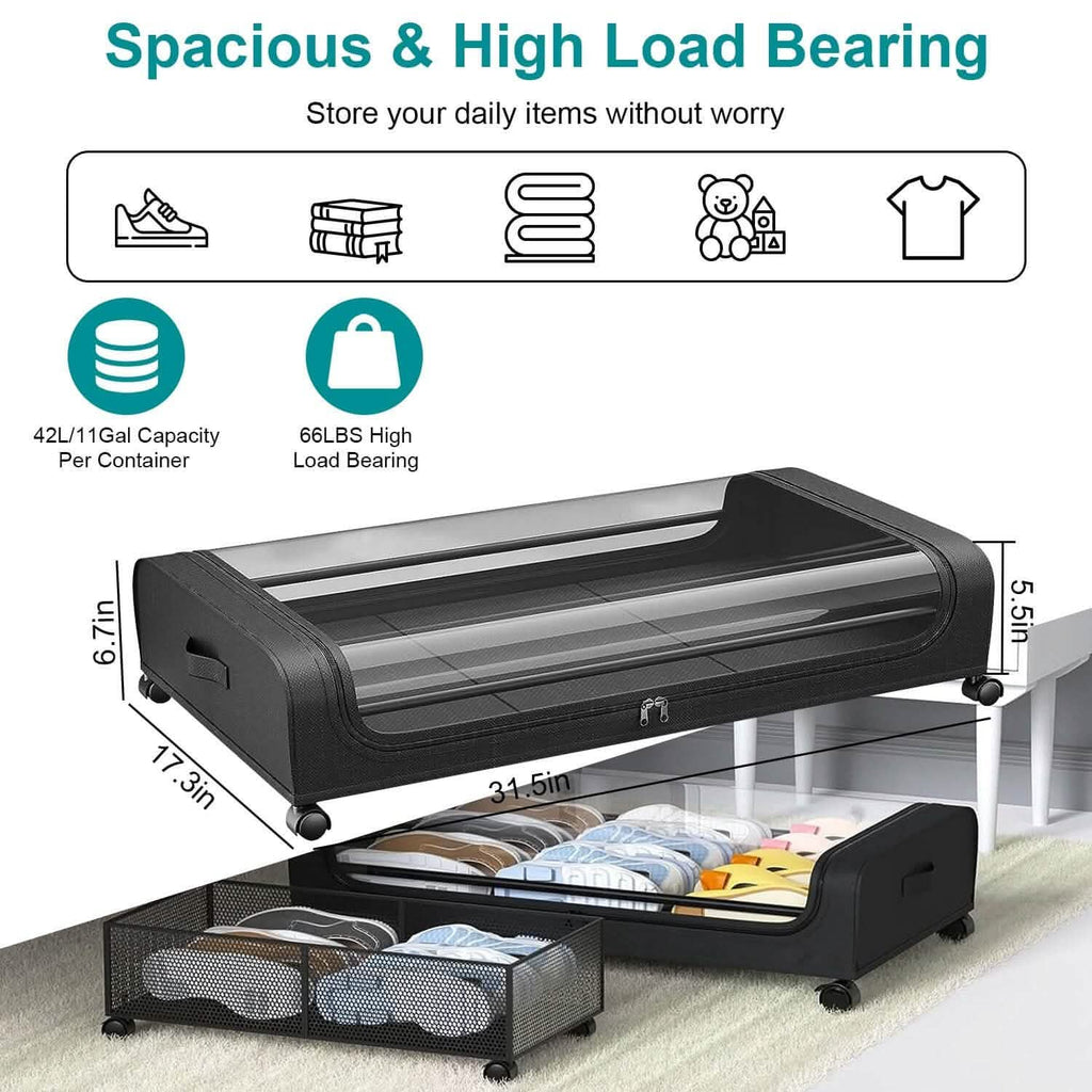 Under-Bed Storage Drawer with Wheels Multipurpose with Clear Window & Label by DailySale