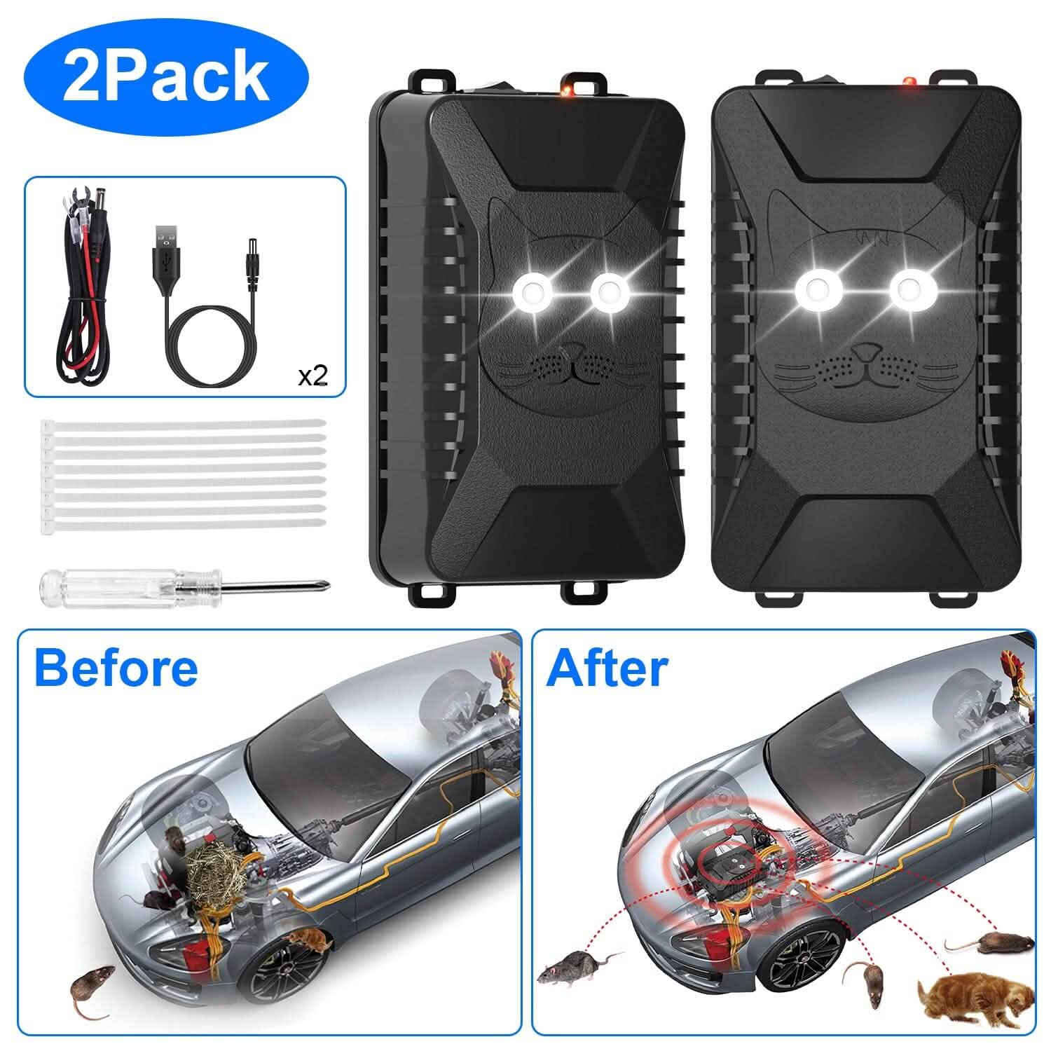 2-Pack: Under Hood Ultrasonic Repellent with 3 Power Supplies by DailySale