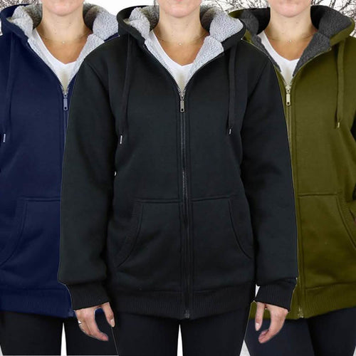 2-Pack: Women's Heavyweight Loose-Fit Sherpa Fleece-Lined Zip Hoodie by DailySale