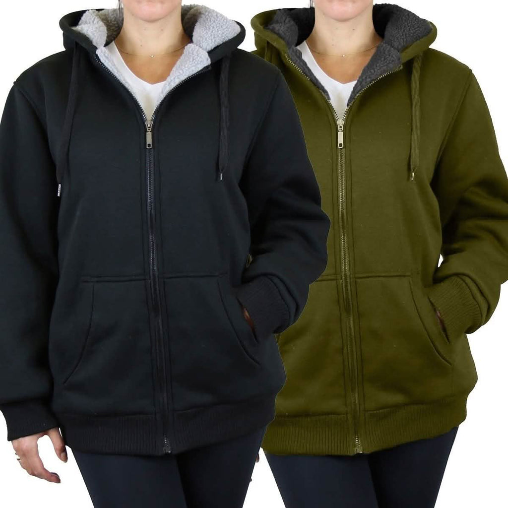 2-Pack: Women's Heavyweight Loose-Fit Sherpa Fleece-Lined Zip Hoodie