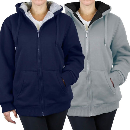 2-Pack: Women's Heavyweight Loose-Fit Sherpa Fleece-Lined Zip Hoodie by DailySale