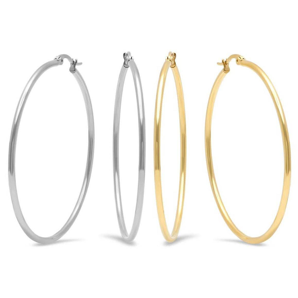 2-Pairs: Stainless Steel 50mm Hoop Earring Set