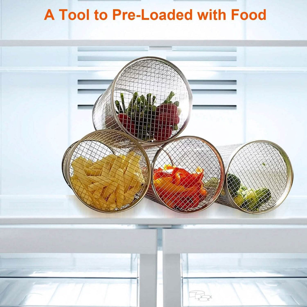 2-Piece: Portable BBQ Rolling Basket Round Stainless Steel Grill by DailySale