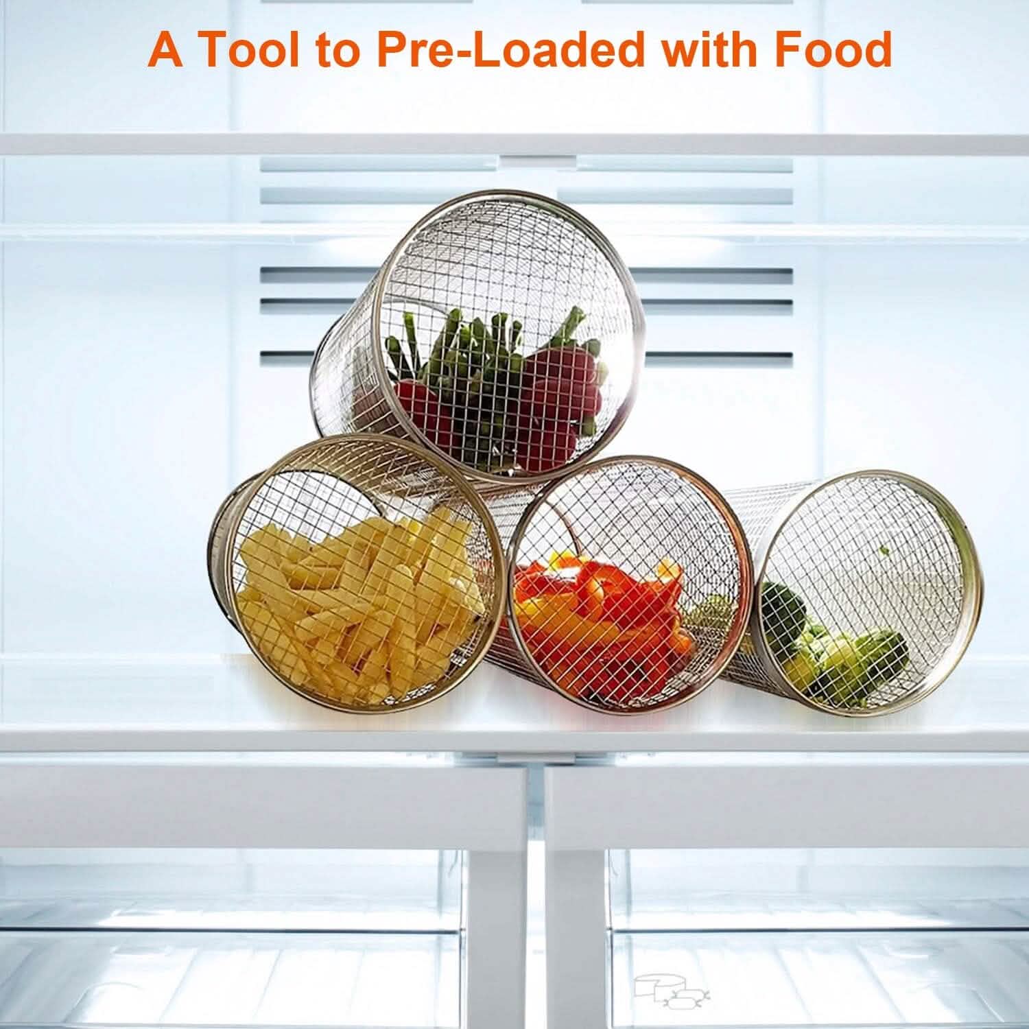 2-Piece: Portable BBQ Rolling Basket Round Stainless Steel Grill by DailySale