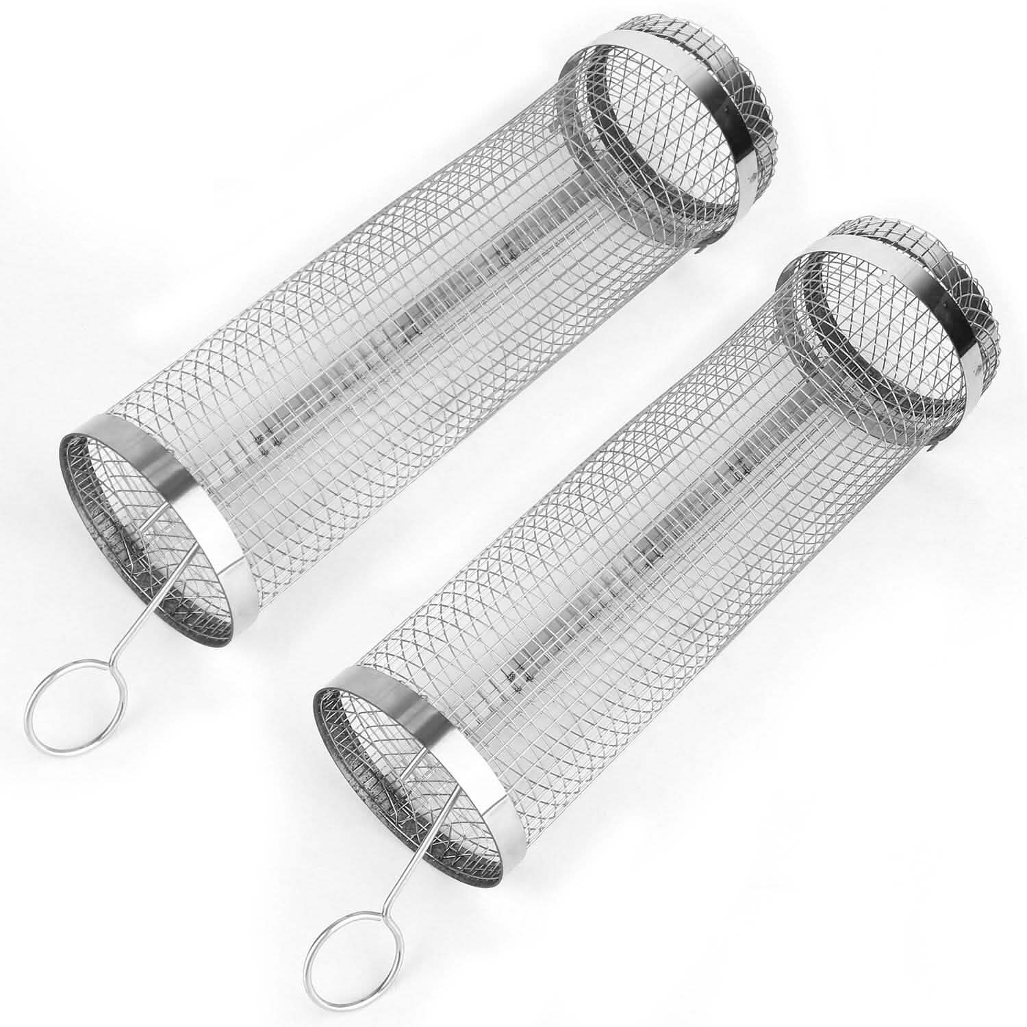 2-Piece: Portable BBQ Rolling Basket Round Stainless Steel Grill by DailySale