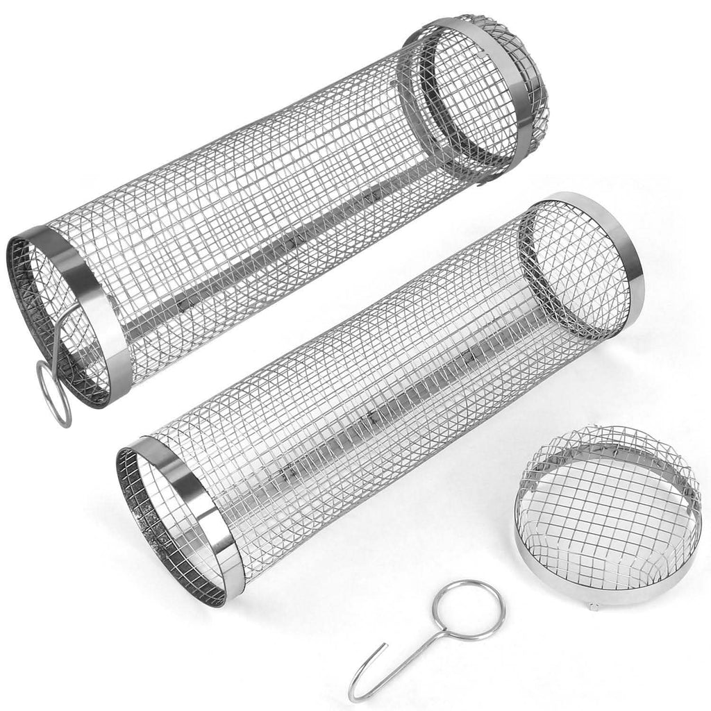 2-Piece: Portable BBQ Rolling Basket Round Stainless Steel Grill by DailySale