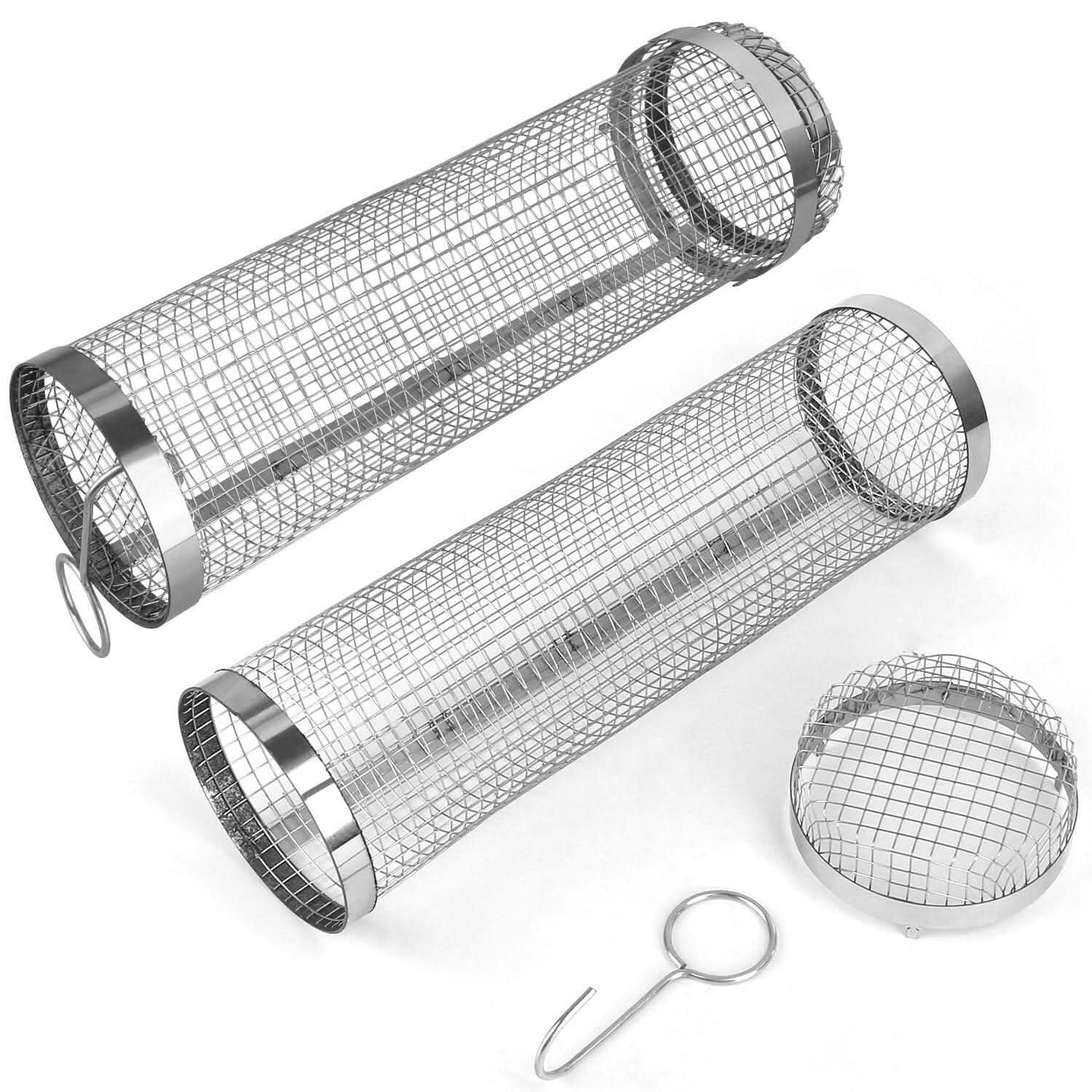 2-Piece: Portable BBQ Rolling Basket Round Stainless Steel Grill by DailySale