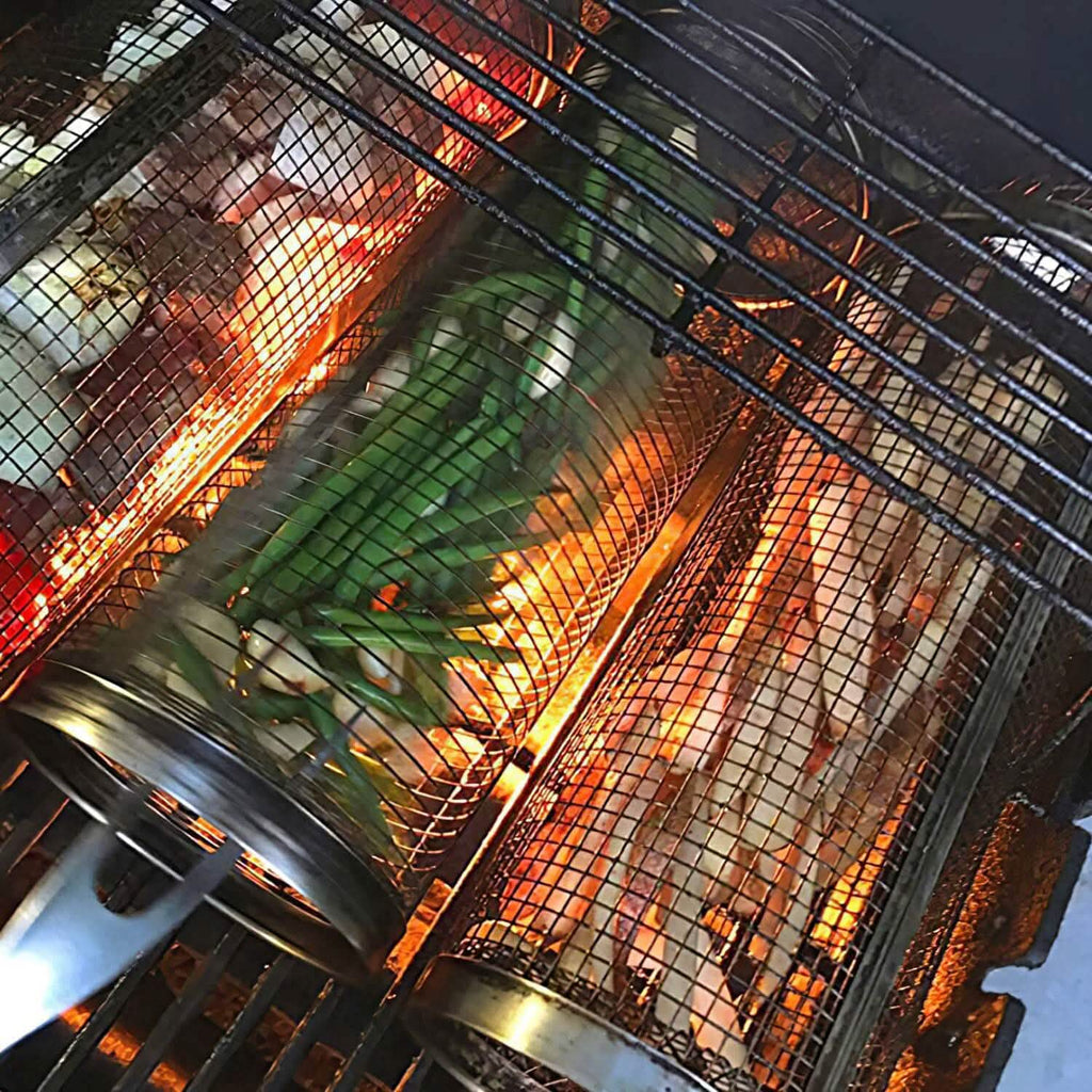 2-Piece: Portable BBQ Rolling Basket Round Stainless Steel Grill by DailySale