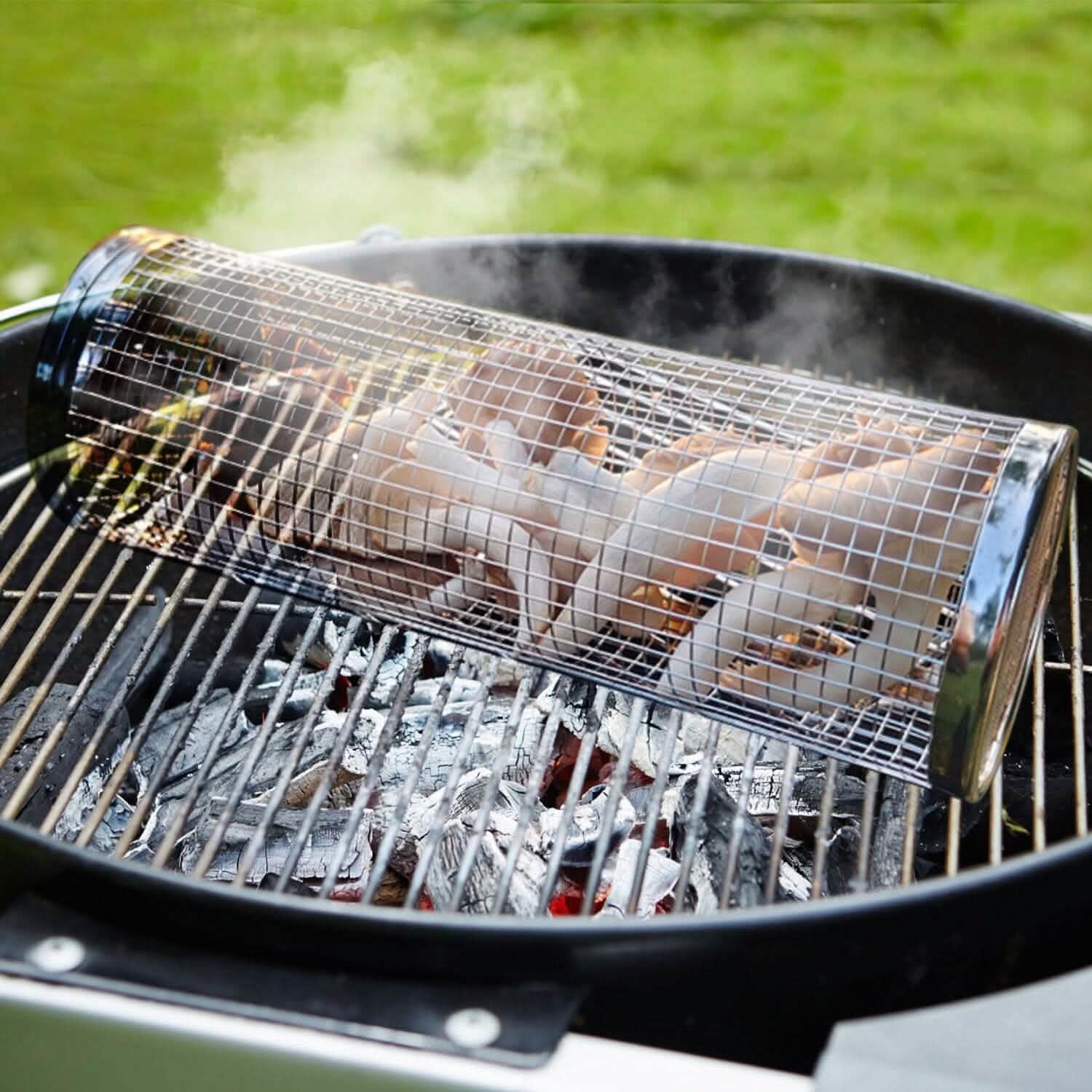 2-Piece: Portable BBQ Rolling Basket Round Stainless Steel Grill by DailySale