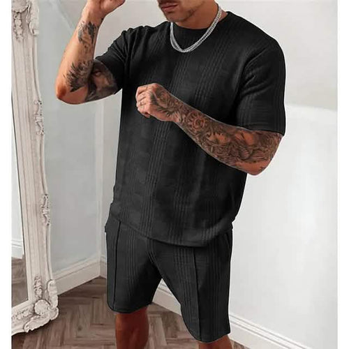 2-Piece Set: Crew Neck Striped Athleisure Short Sleeve by DailySale
