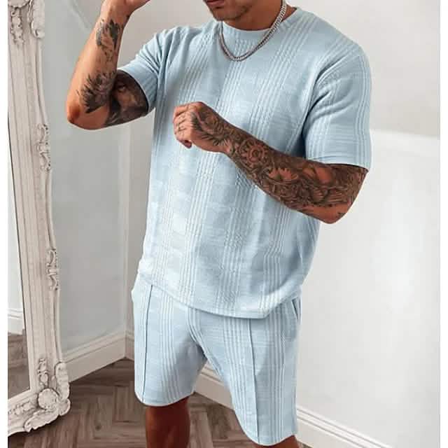 2-Piece Set: Crew Neck Striped Athleisure Short Sleeve by DailySale