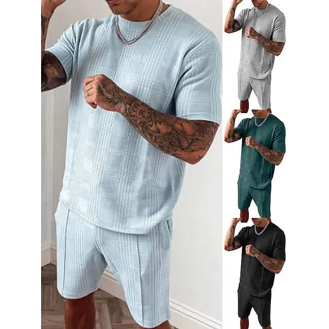 2-Piece Set: Crew Neck Striped Athleisure Short Sleeve by DailySale