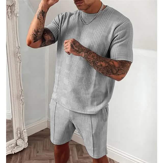 2-Piece Set: Crew Neck Striped Athleisure Short Sleeve by DailySale