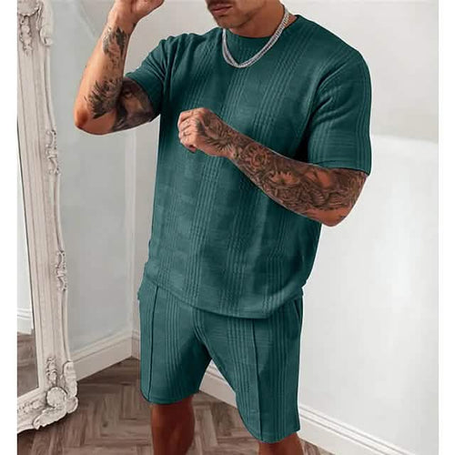 2-Piece Set: Crew Neck Striped Athleisure Short Sleeve by DailySale