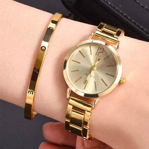 2-Piece Set: Digital Alloy with Quartz Watch and Love Bracelet by DailySale