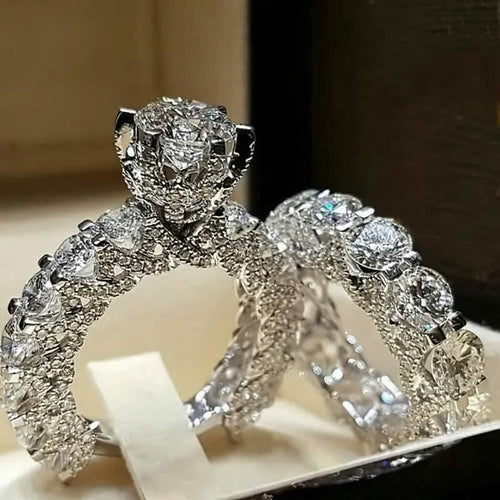 2-Piece Set: Fashionable Engagement Rings Adorned with Full Rhinestones by DailySale