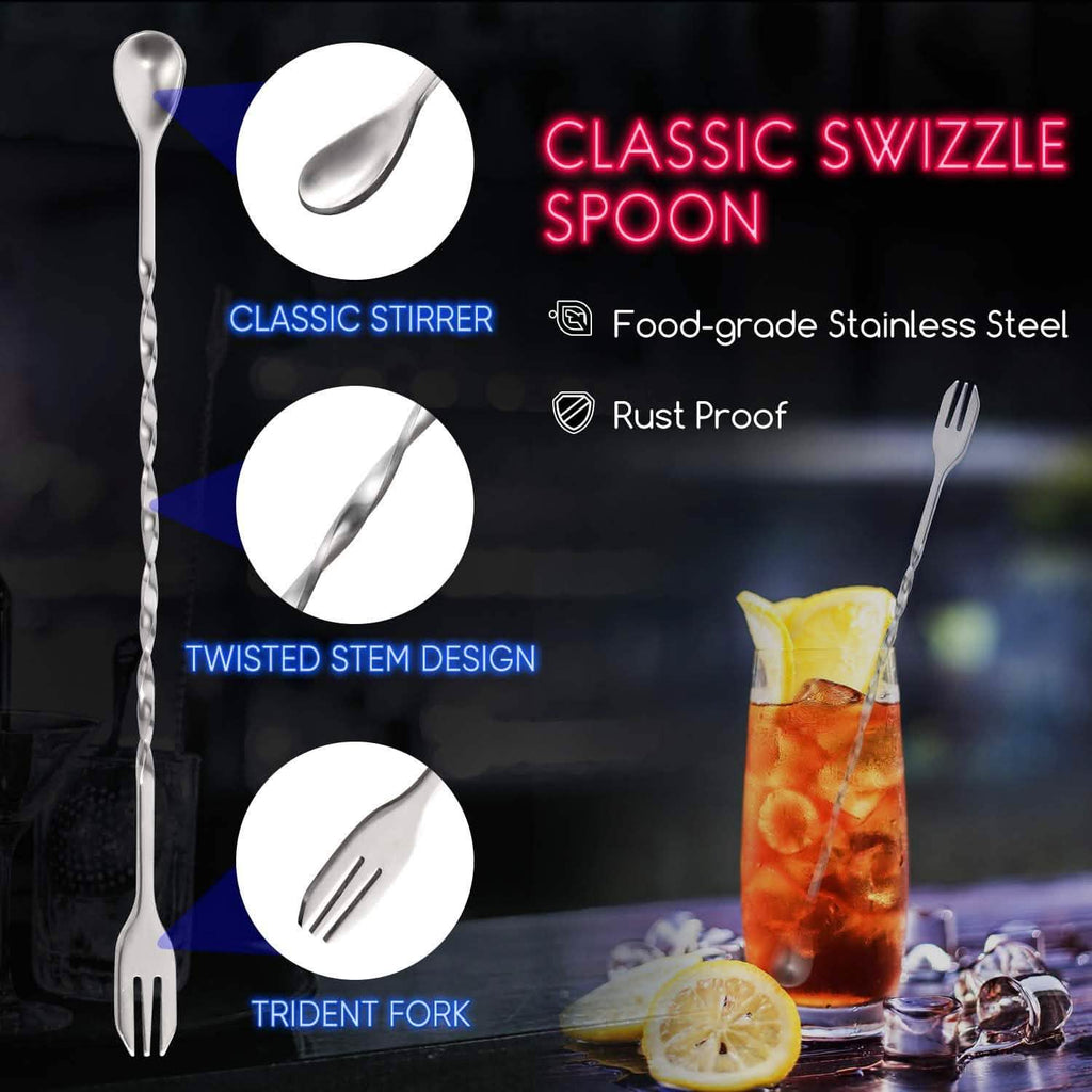 2-Piece Set: Hiware 10 Inch Stainless Steel Cocktail Muddler and Mixing Spoon Home Bar Tool Set by DailySale