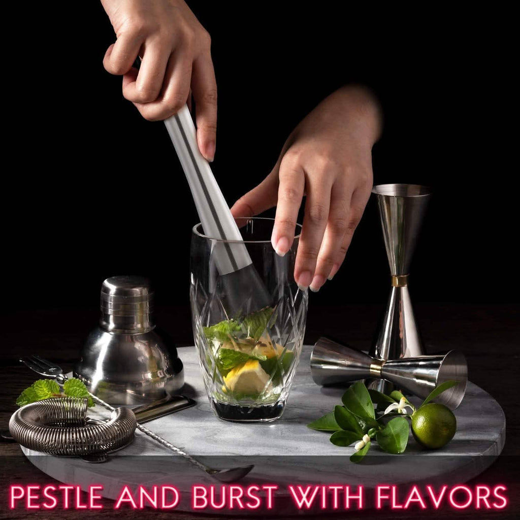 2-Piece Set: Hiware 10 Inch Stainless Steel Cocktail Muddler and Mixing Spoon Home Bar Tool Set by DailySale