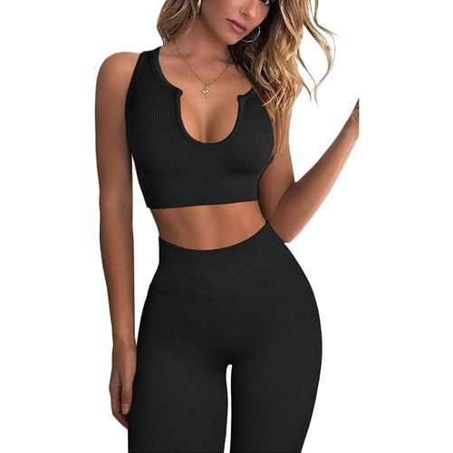 2-Piece Set: Ribbed Seamless Crop Tank High Waist Yoga Leggings by DailySale