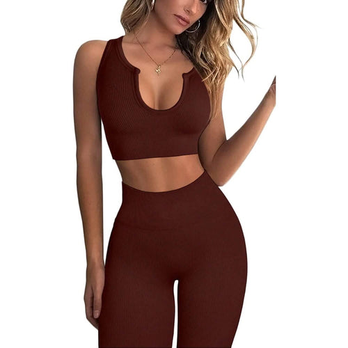 2-Piece Set: Ribbed Seamless Crop Tank High Waist Yoga Leggings by DailySale