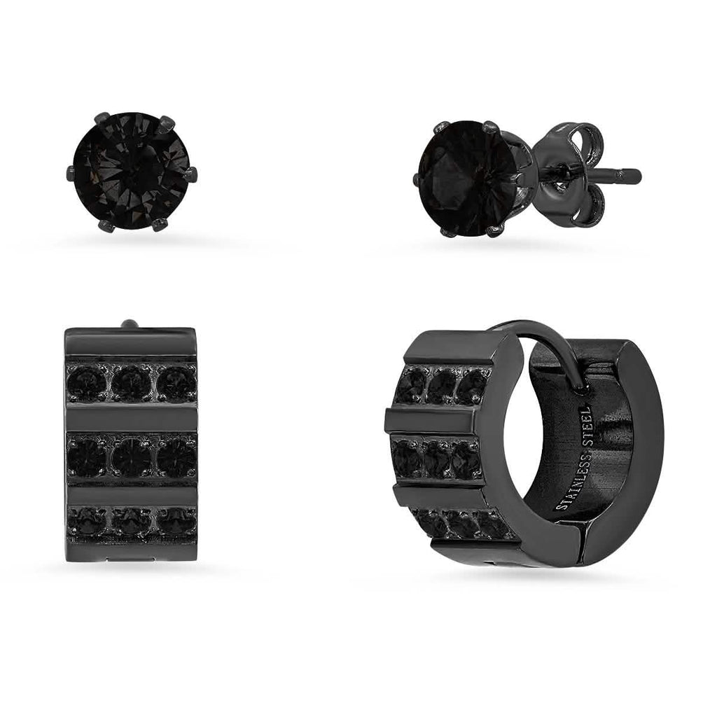 2-Piece Set: Stainless Steel and Simulated Diamond Cross Studs/Huggie Earrings
