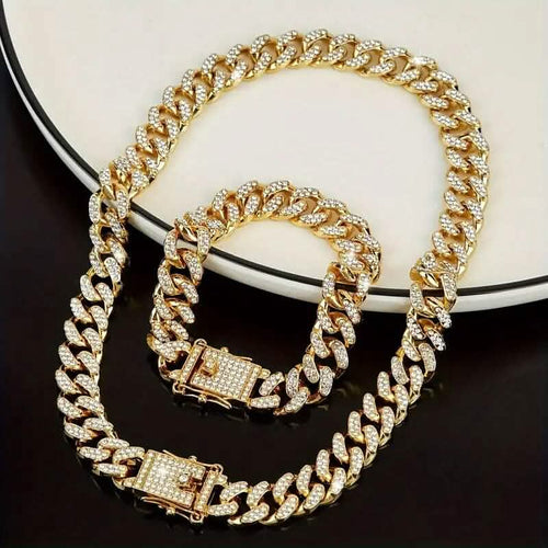2-Piece Set: Unisex Hip Hop Cuban Chain Necklace and 8" Bracelet by DailySale
