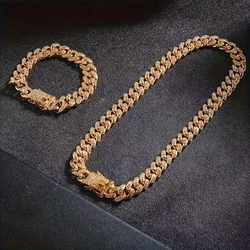 2-Piece Set: Unisex Hip Hop Cuban Chain Necklace and 8" Bracelet by DailySale