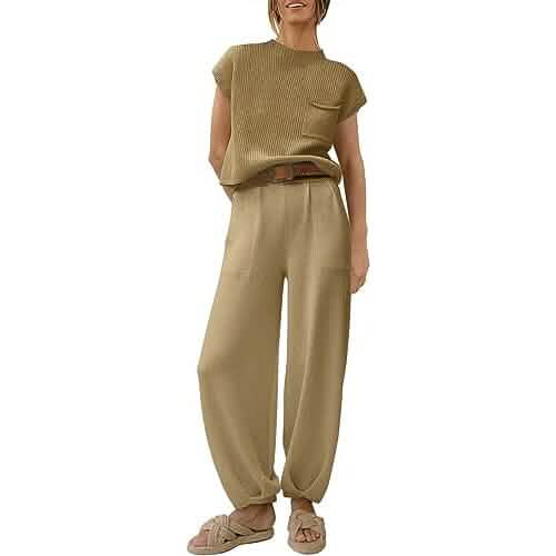 2-Piece Set: Women's Knit Pullover Tops and High Waisted Pants Tracksuit Lounge Sets by DailySale