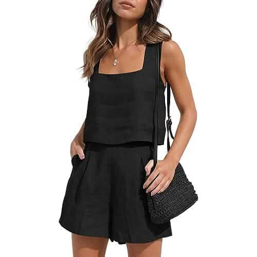 2-Piece Set: Women's Lounge Matching Sets Linen Shorts Crop Tops by DailySale