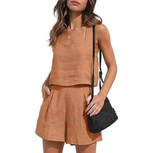 2-Piece Set: Women's Lounge Matching Sets Linen Shorts Crop Tops by DailySale