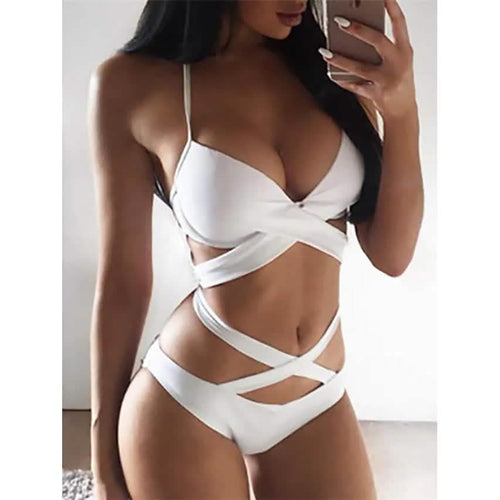 2-Piece Set: Women's Swimwear Bikini Push Up Open Back Solid Color by DailySale