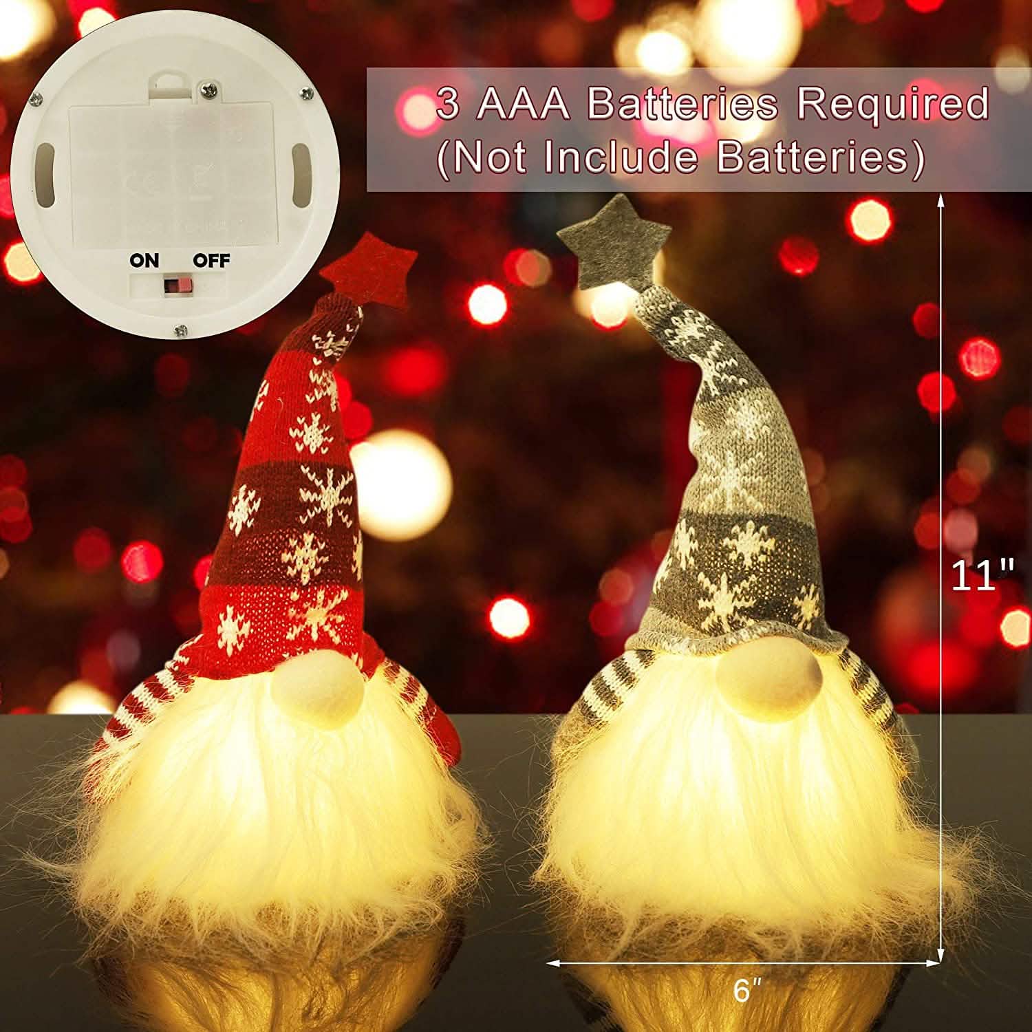 2-Pieces: 11" Lighted Christmas Gnome Santa by DailySale